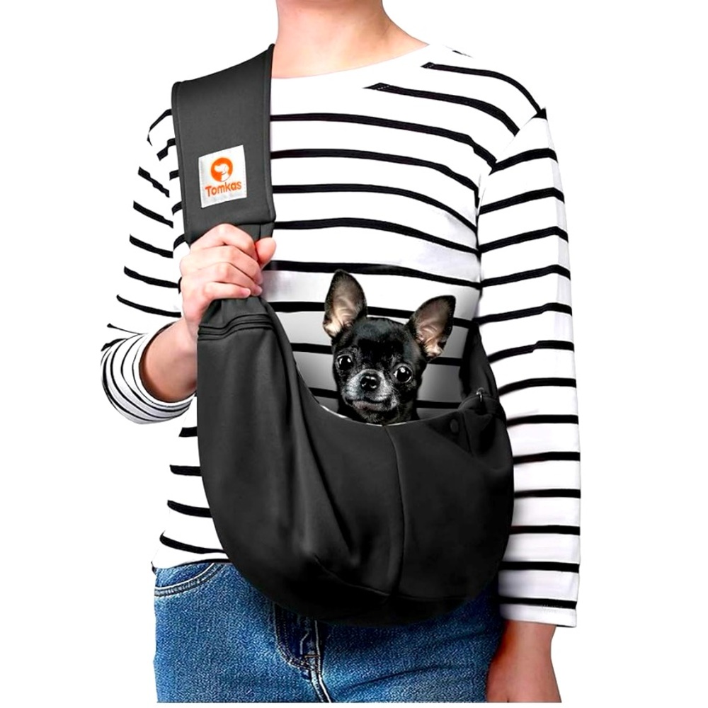 Tomkas Dog Sling Carrier for Small Dogs/Puppy (Black, for Pets Weight 2-7 lbs)